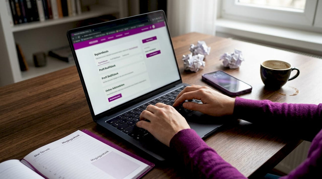 Otthoni dolgozószobában gépelő kezek a laptop billentyűzetén